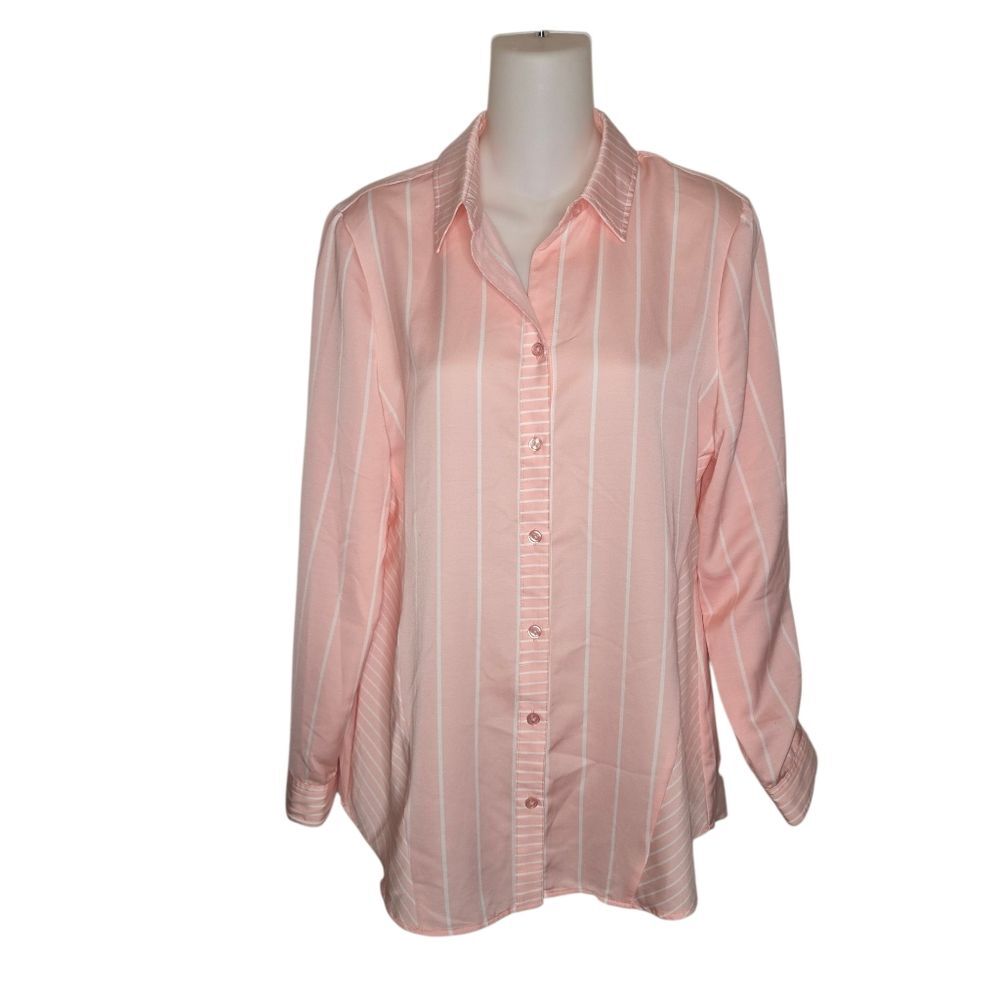 Chico's Pink & White Multi-Stripe Long-Sleeve Button-Up Blouse Top, Size 0 (Sm)